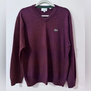 Lacoste Men's Deep Burgundy Cotton V-Neck Sweater